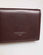 Dolce & Gabbana Leather Embossed Logo Trifold Men Card Holder Dark Brown