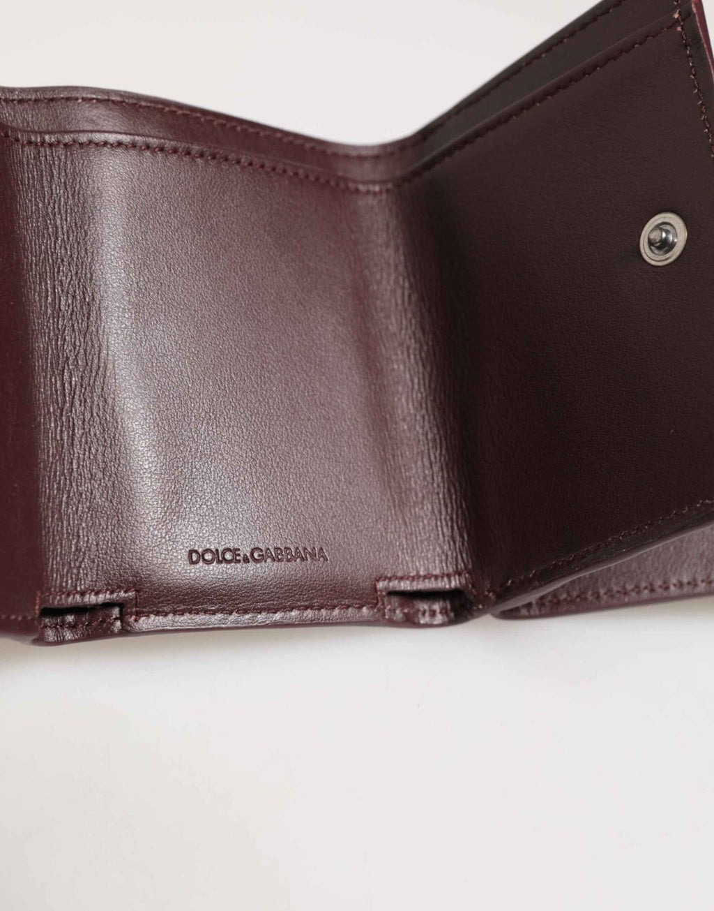 Dolce & Gabbana Leather Embossed Logo Trifold Men Card Holder Dark Brown