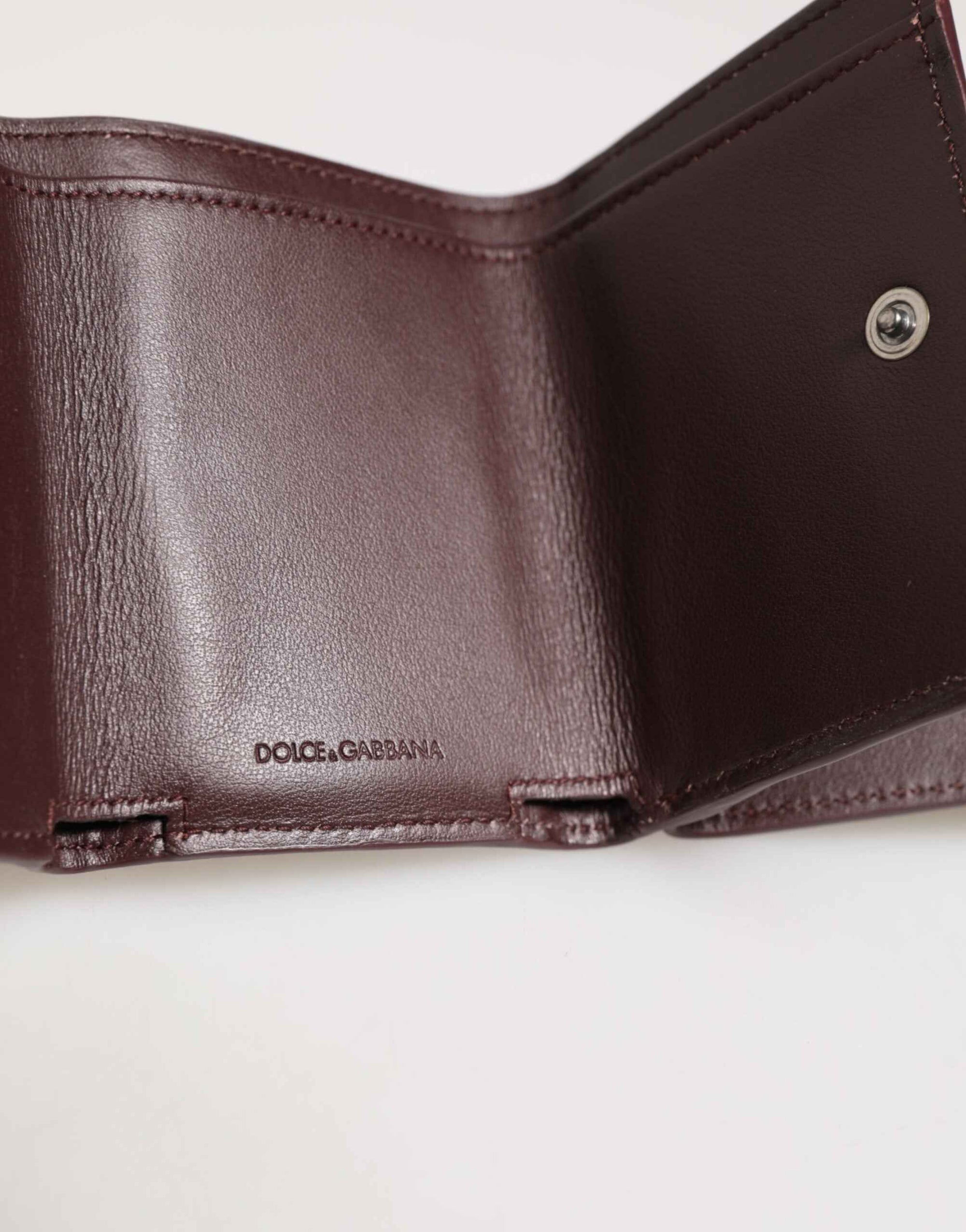 Dolce & Gabbana Leather Embossed Logo Trifold Men Card Holder Dark Brown