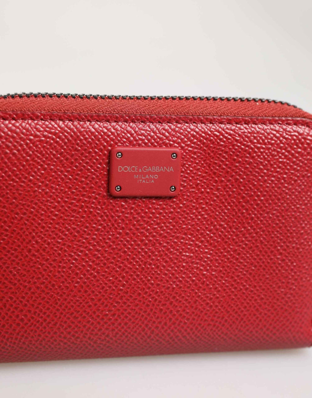 Dolce & Gabbana Red Leather Zip Around Logo Plaque Men Coin Purse Wallet