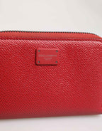 Dolce & Gabbana Red Leather Zip Around Logo Plaque Men Coin Purse Wallet