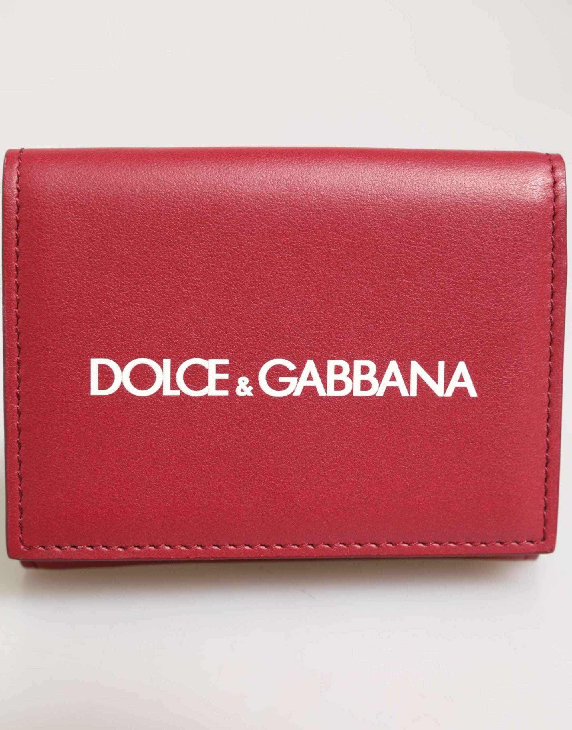 Dolce & Gabbana Red Leather Bold Logo Print Trifold Card Holder Wallet