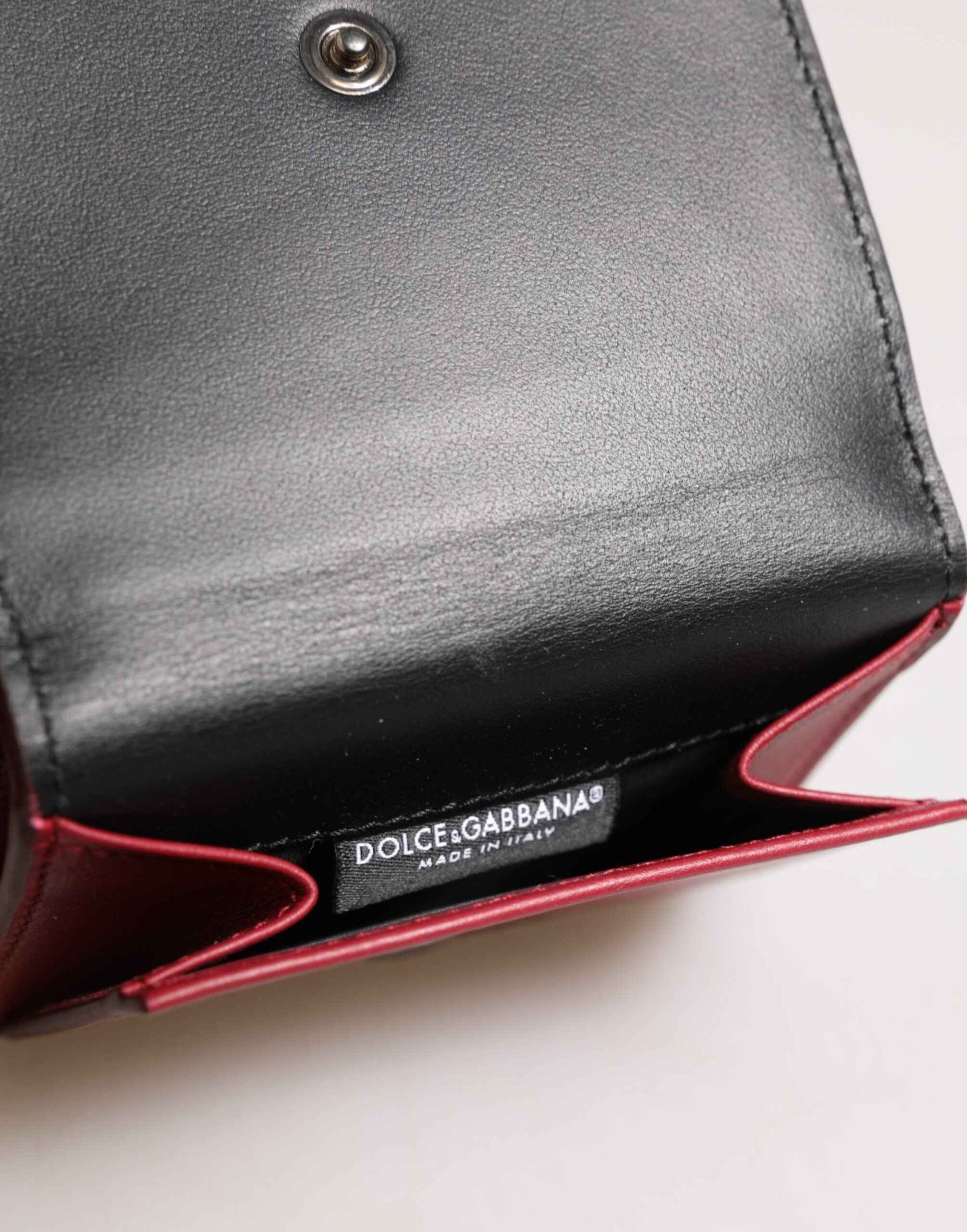 Dolce & Gabbana Red Leather Bold Logo Print Trifold Card Holder Wallet