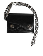 Dolce & Gabbana Black Cavallo Leather Wallet Chain Snap Bifold Card Holder