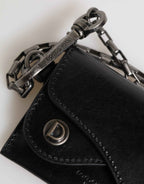 Dolce & Gabbana Black Cavallo Leather Wallet Chain Snap Bifold Card Holder
