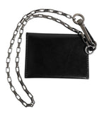Dolce & Gabbana Black Cavallo Leather Wallet Chain Snap Bifold Card Holder