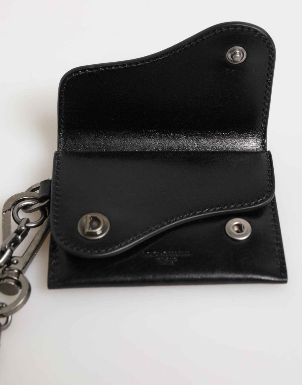 Dolce & Gabbana Black Cavallo Leather Wallet Chain Snap Bifold Card Holder