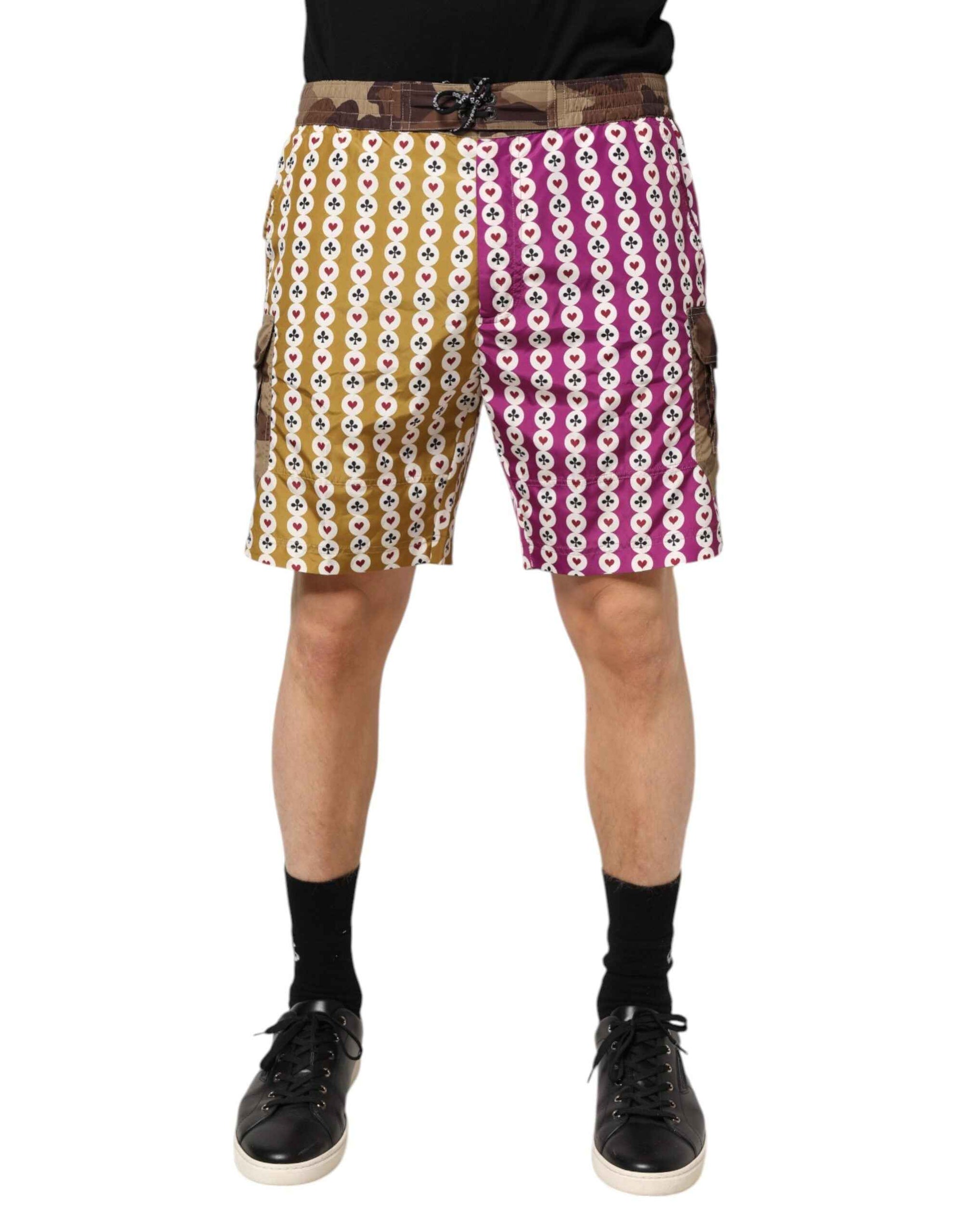 Dolce & Gabbana Multicolor Playing Card Camouflage Shorts Swimwear