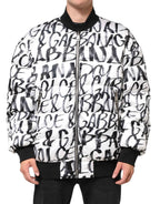 Dolce & Gabbana White Black Graffiti Logo Puffer Bomber Jacket