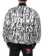Dolce & Gabbana White Black Graffiti Logo Puffer Bomber Jacket