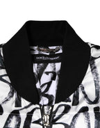 Dolce & Gabbana White Black Graffiti Logo Puffer Bomber Jacket