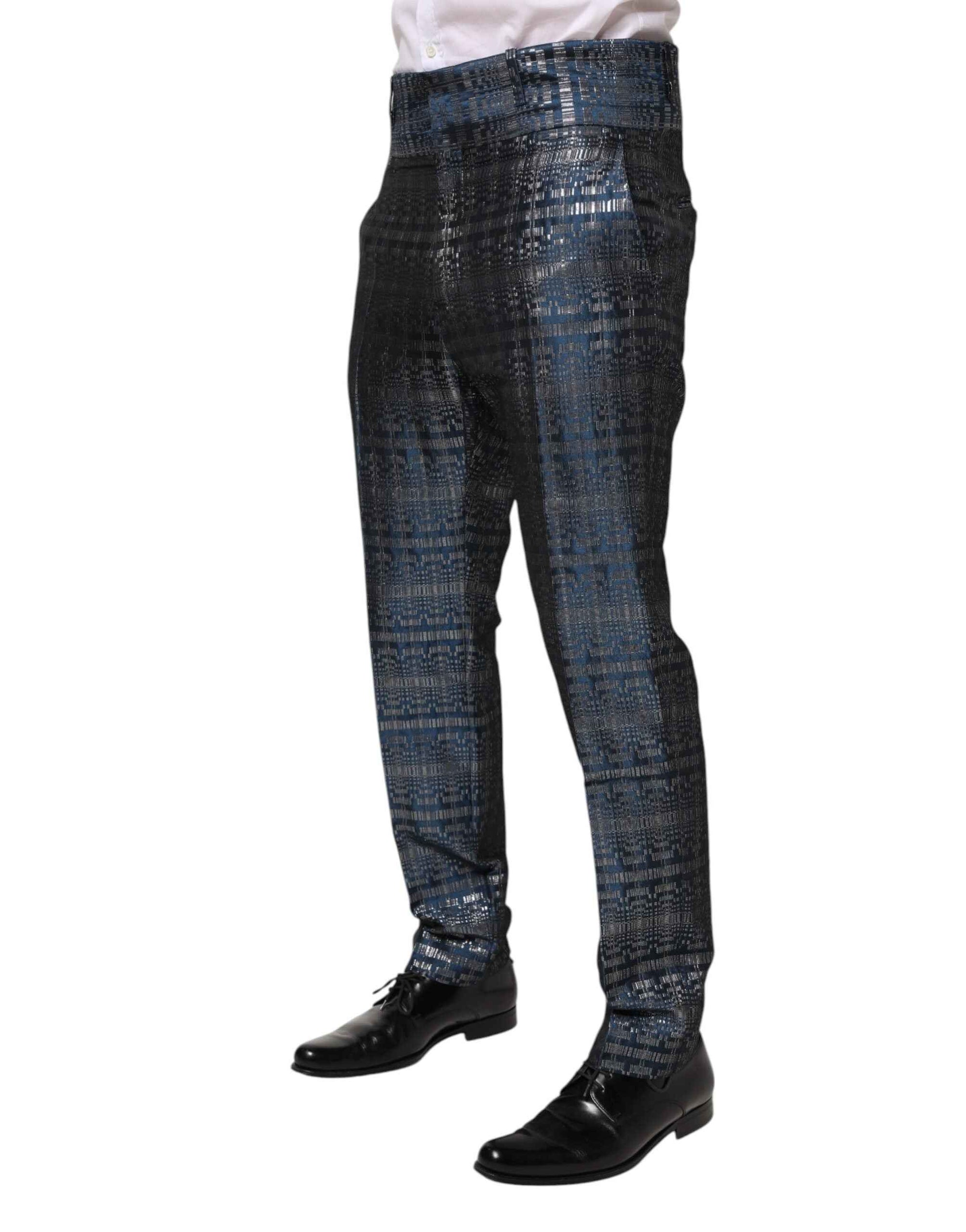 Dolce & Gabbana Blue Silver Shiny Silk Skinny Men Trouser Pants