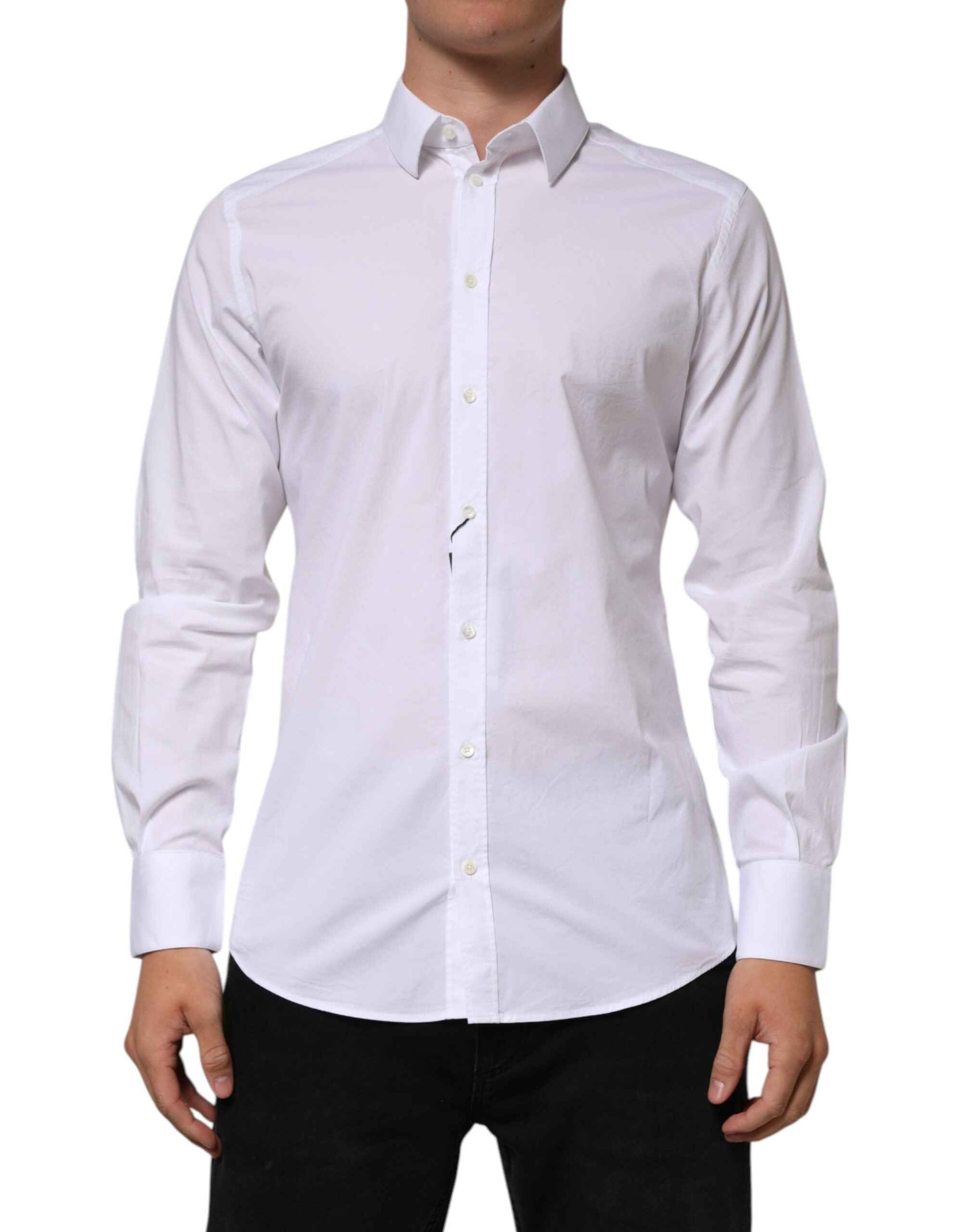 Dolce & Gabbana White Cotton GOLD Long Sleeves Formal Men Shirt
