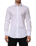 Dolce & Gabbana White Cotton GOLD Long Sleeves Formal Men Shirt