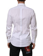 Dolce & Gabbana White Cotton GOLD Long Sleeves Formal Men Shirt