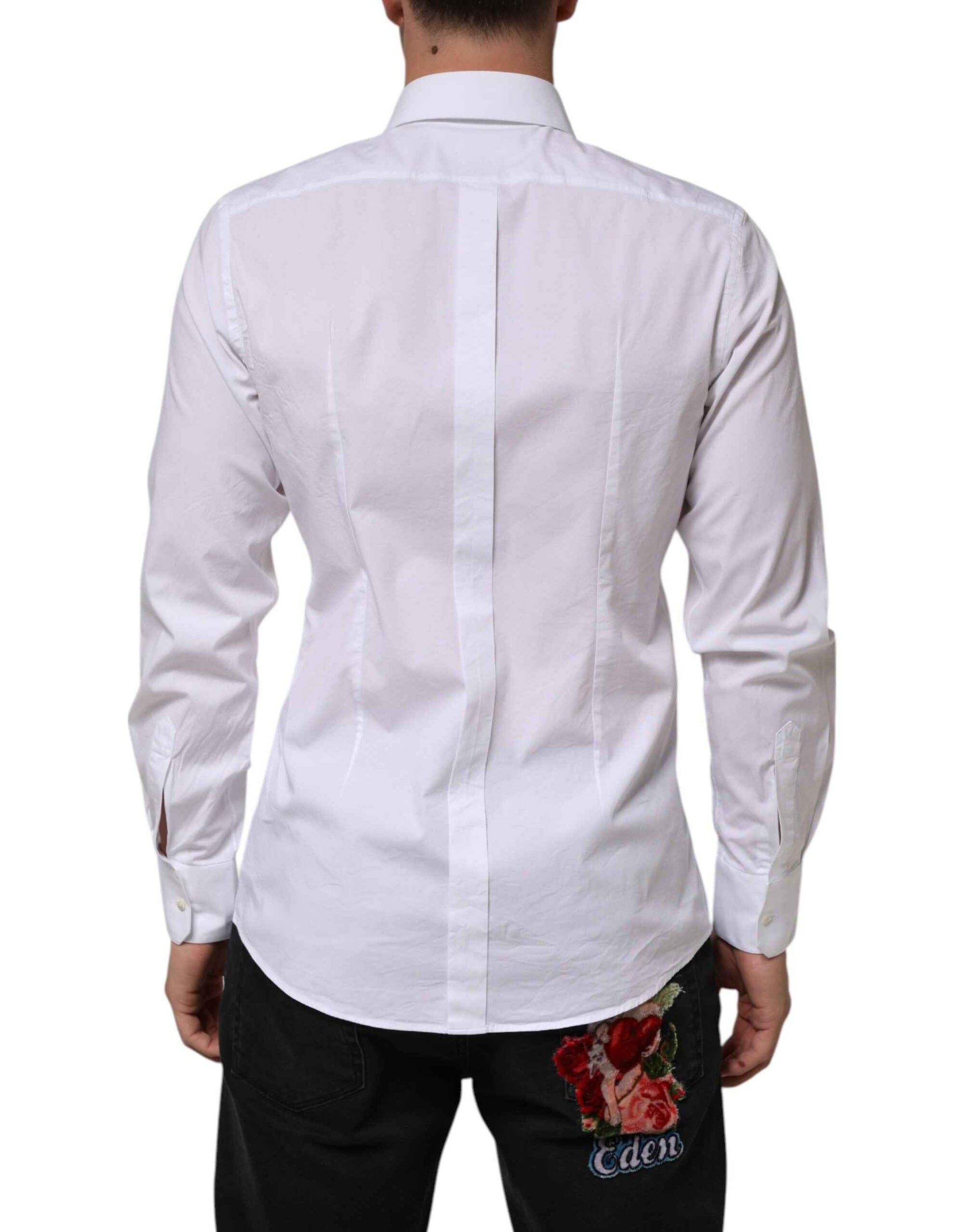 Dolce & Gabbana White Cotton GOLD Long Sleeves Formal Men Shirt