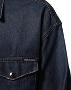 Dolce & Gabbana Blue Denim Button Casual Logo Patch Men Shirt