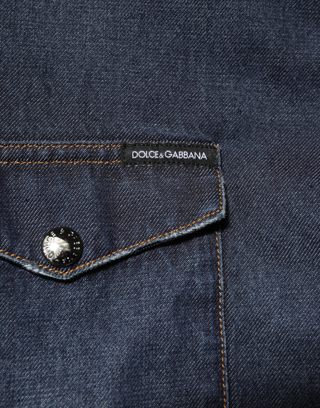 Dolce & Gabbana Blue Denim Button Casual Logo Patch Men Shirt