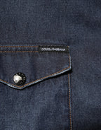 Dolce & Gabbana Blue Denim Button Casual Logo Patch Men Shirt