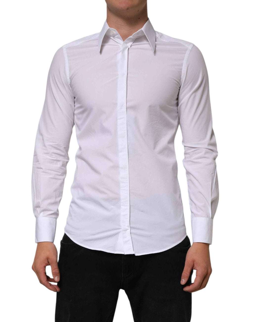 Dolce & Gabbana White Cotton MARTINI Long Sleeve Dress Shirt