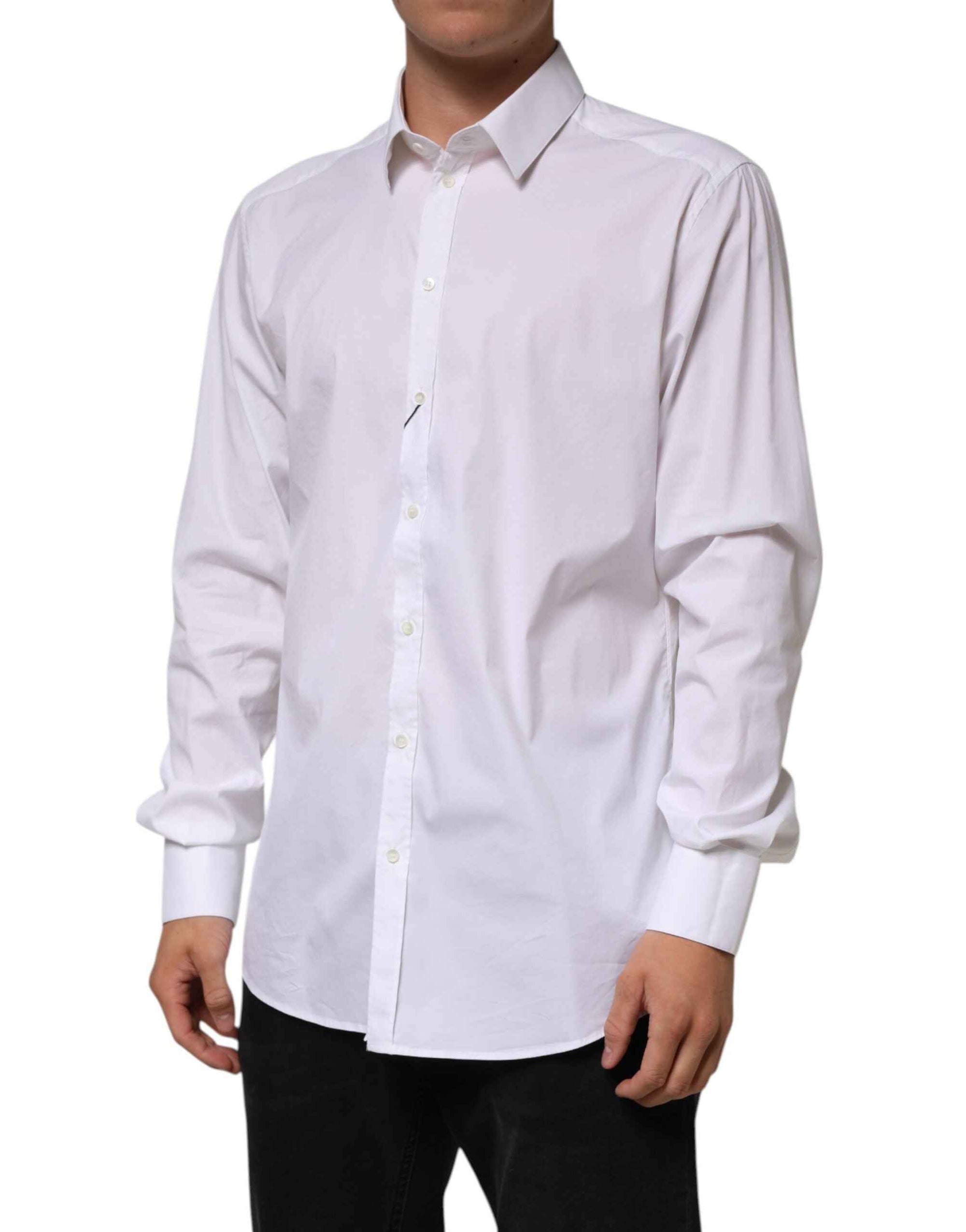 Dolce & Gabbana White Cotton GOLD Long Sleeves Formal Shirt