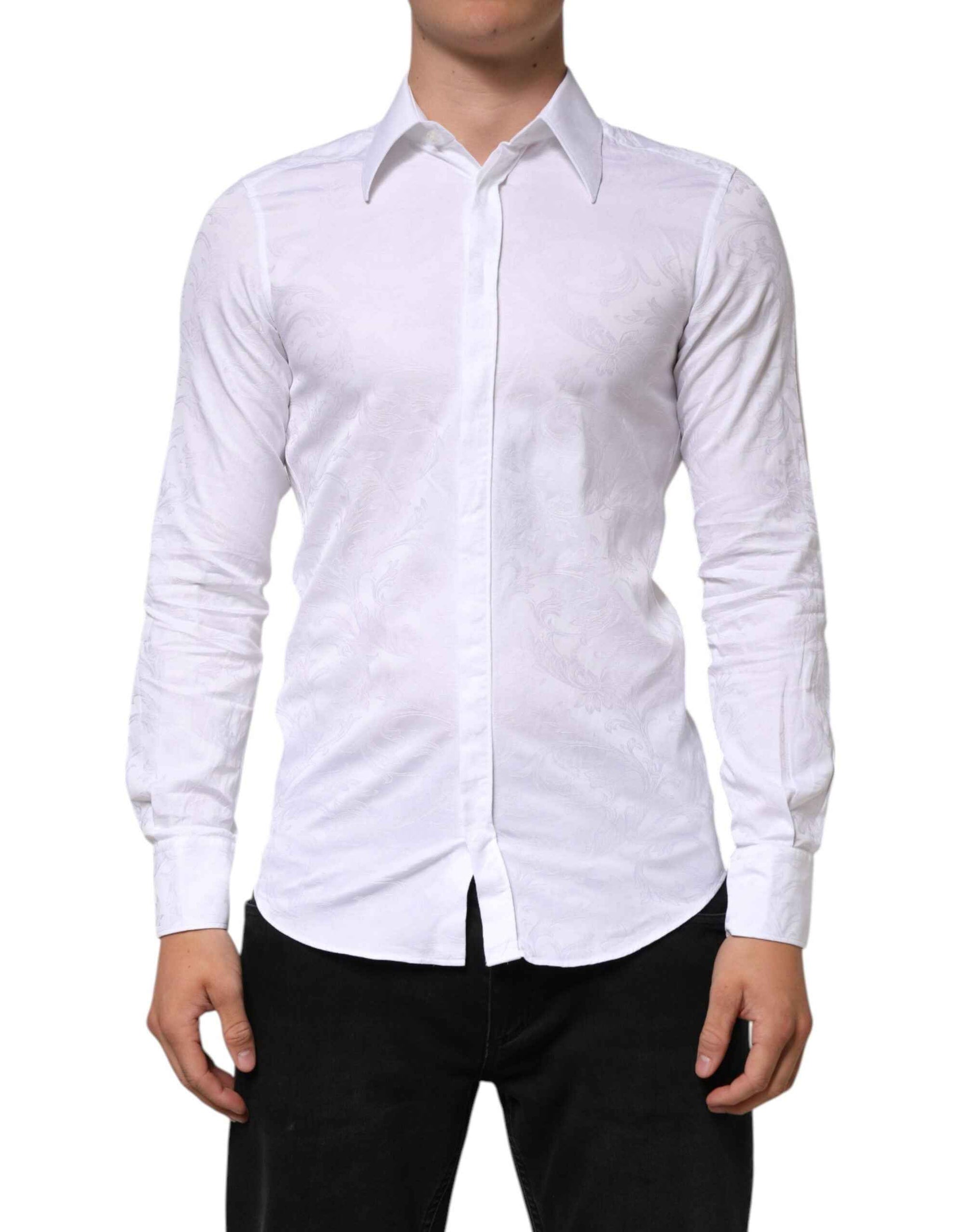 Dolce & Gabbana White Cotton MARTINI Paisley Jacquard Shirt