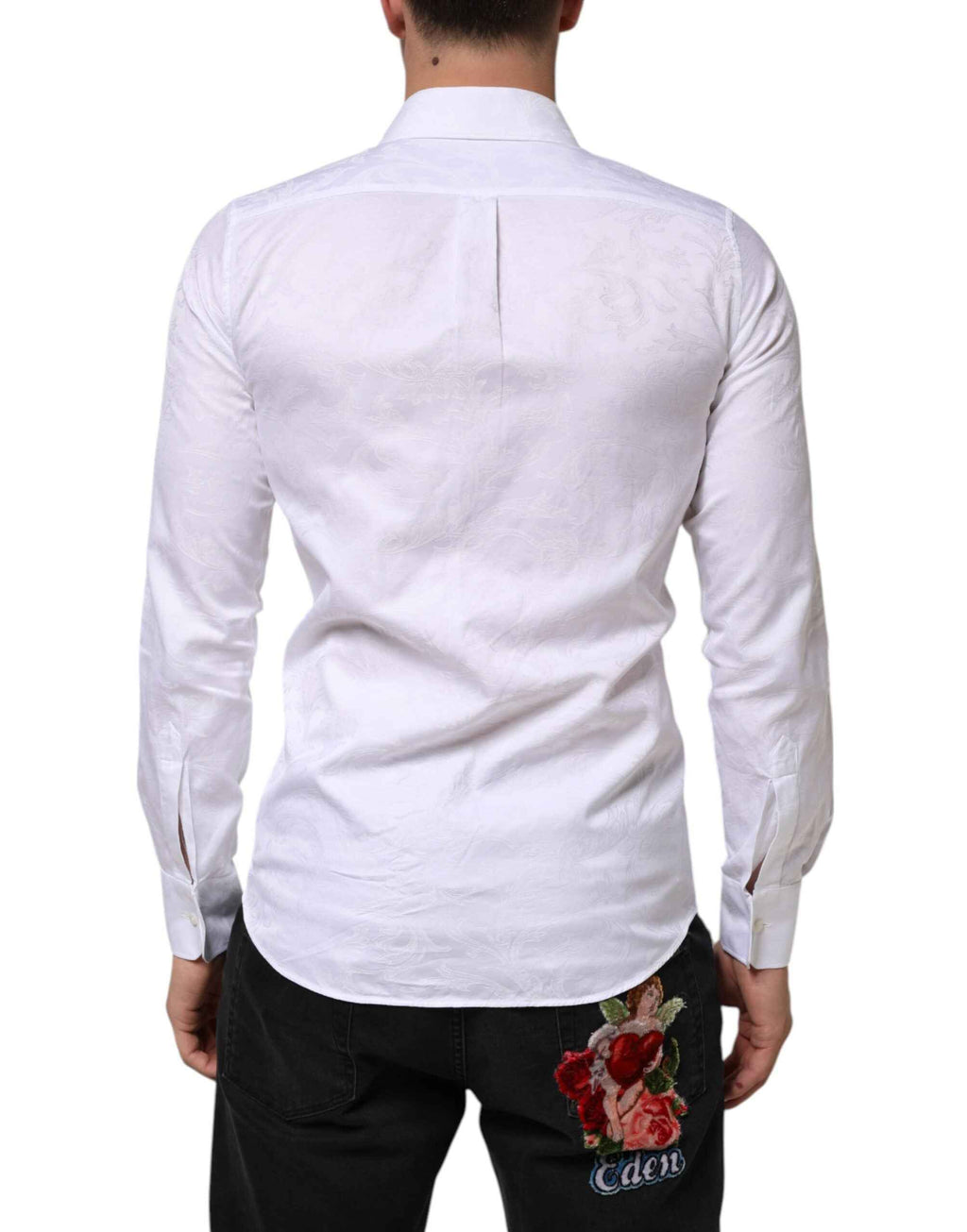 Dolce & Gabbana White Cotton MARTINI Paisley Jacquard Shirt