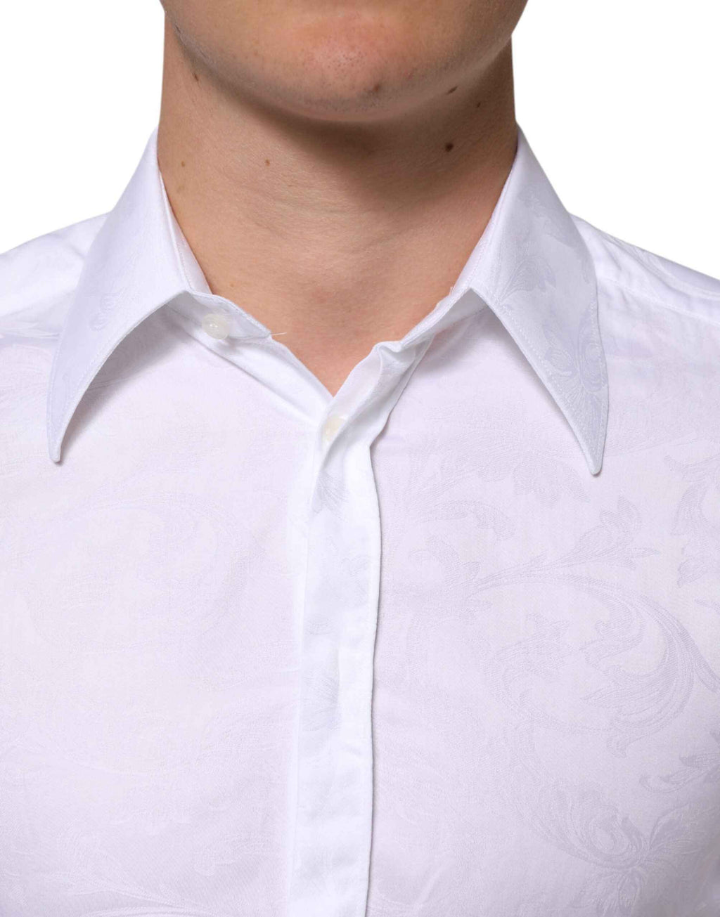 Dolce & Gabbana White Cotton MARTINI Paisley Jacquard Shirt