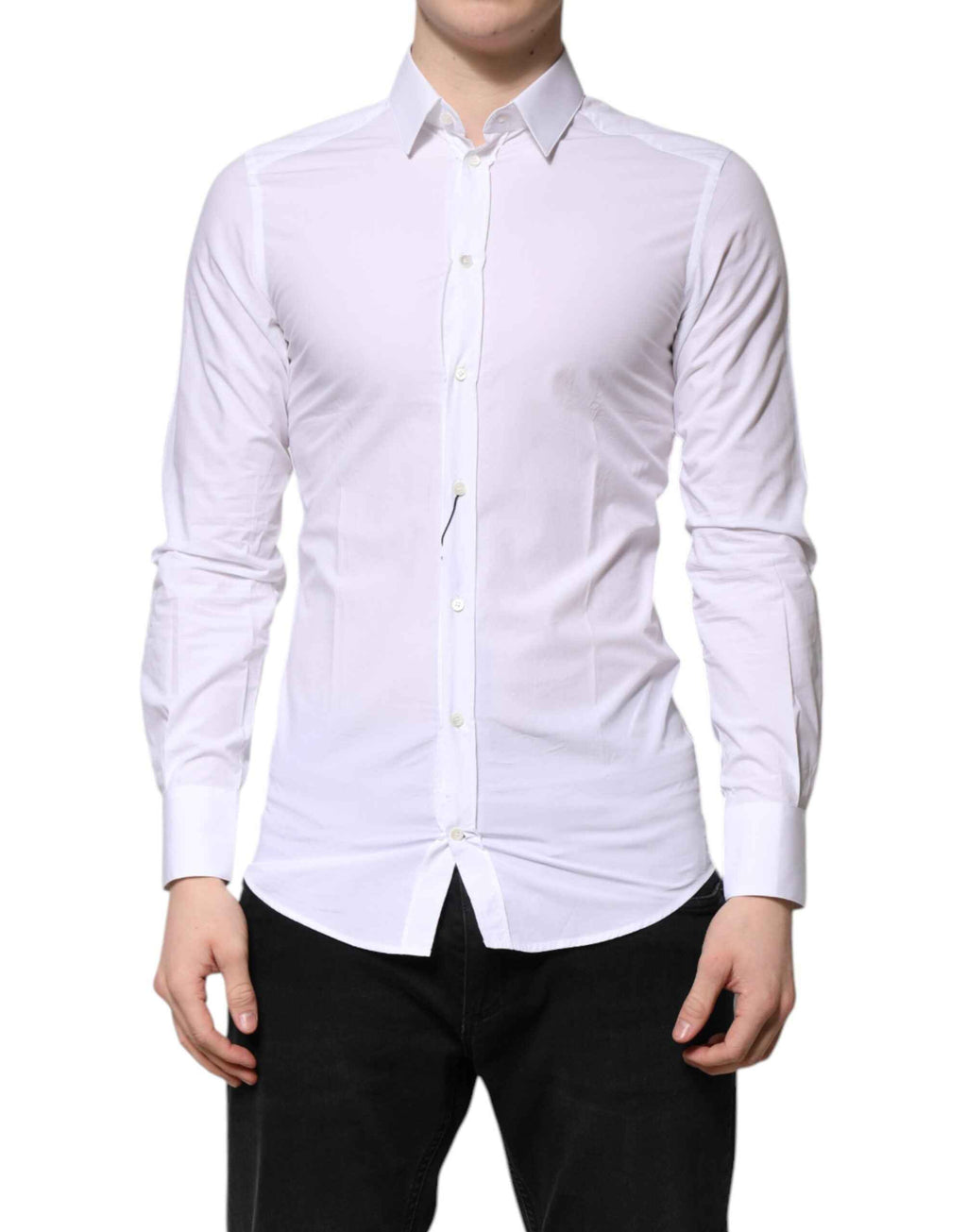 Dolce & Gabbana White Cotton GOLD Long Sleeves Dress Shirt