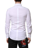 Dolce & Gabbana White Cotton GOLD Long Sleeves Dress Shirt