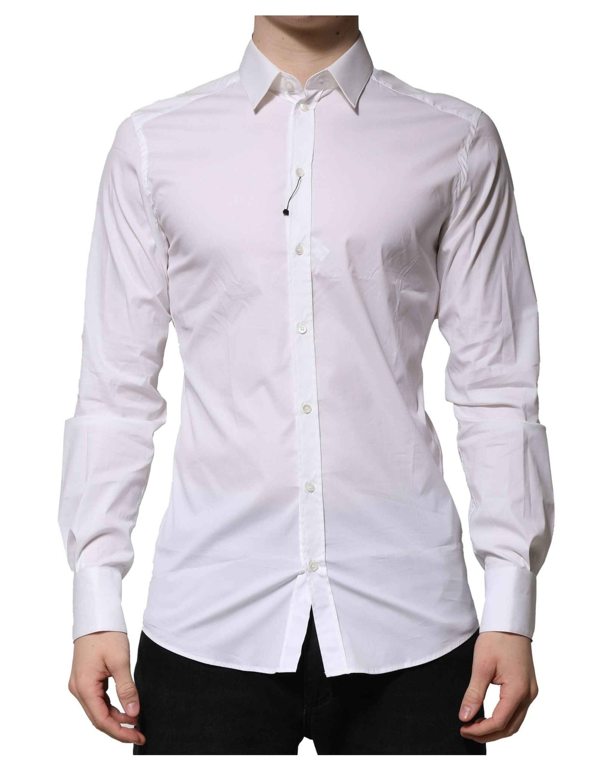 Dolce & Gabbana White Cotton GOLD Long Sleeves Formal Shirt