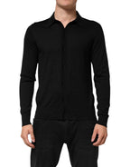 Dolce & Gabbana Black Silk Button Up Lightweight Sweater