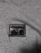 Dolce & Gabbana Gray Cotton Tattered Logo Patch Men T-shirt