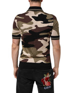 Dolce & Gabbana Camouflage Brown Silk MilitaryPolo T-shirt