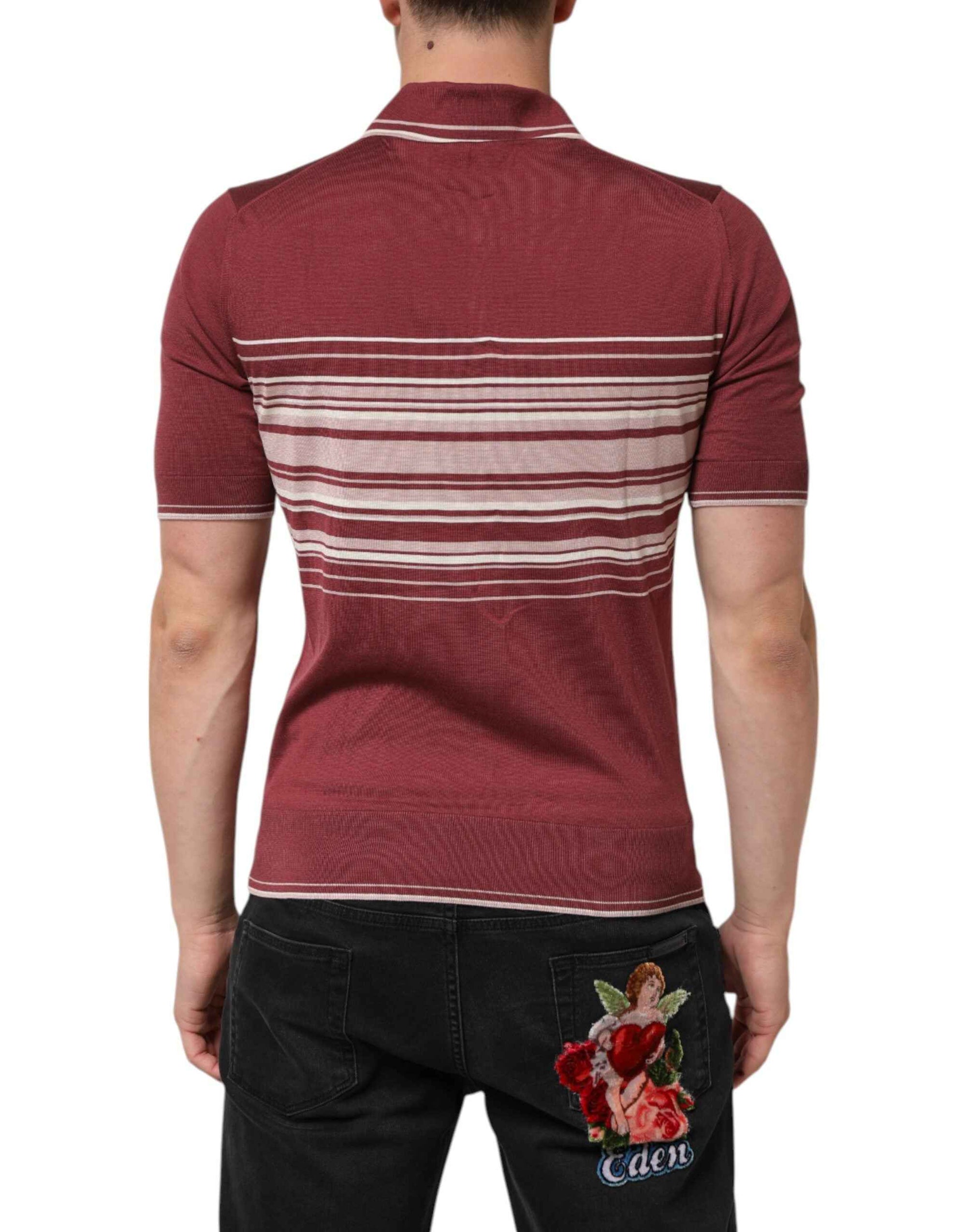 Dolce & Gabbana Cotton Burgundy Striped DG Logo Polo  T-shirt