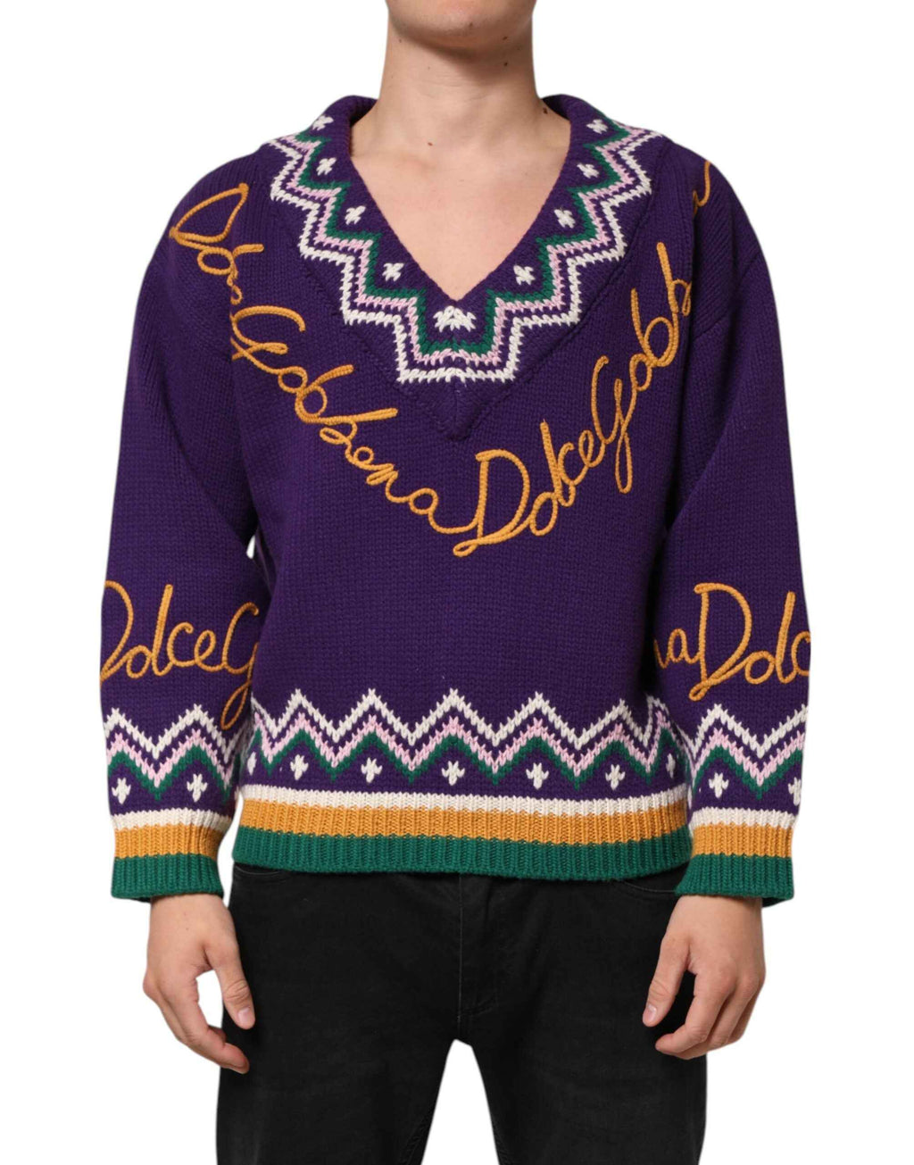 Dolce & Gabbana Purple Wool DG Logo Men Knit Pullover Sweater