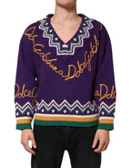 Dolce & Gabbana Purple Wool DG Logo Men Knit Pullover Sweater