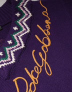 Dolce & Gabbana Purple Wool DG Logo Men Knit Pullover Sweater