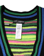 Dolce & Gabbana Multicolor DG Logo V-Neck Knit Pullover Sweater