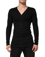 Dolce & Gabbana Black Cotton Button Up Men Cardigan Sweater