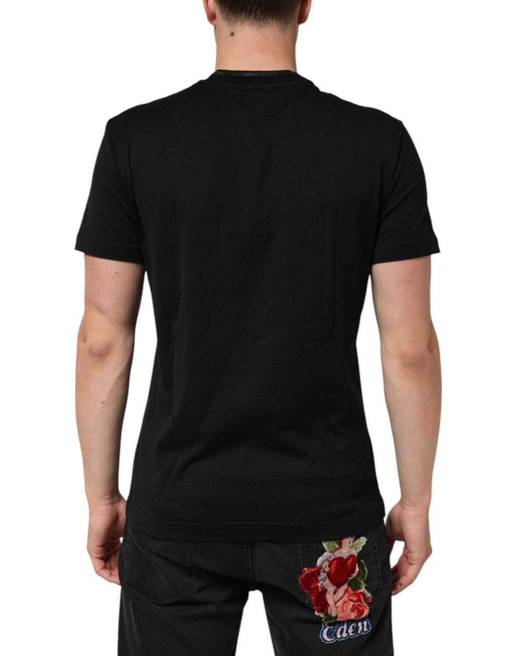 Dolce & Gabbana Black Cotton Embroidered DG Logo Pocket T-shirt