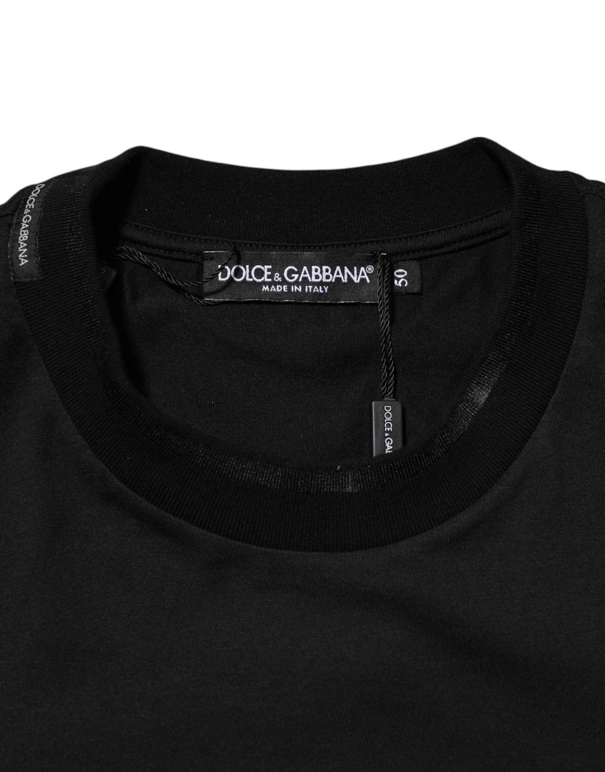 Dolce & Gabbana Black Cotton Embroidered DG Logo Pocket T-shirt