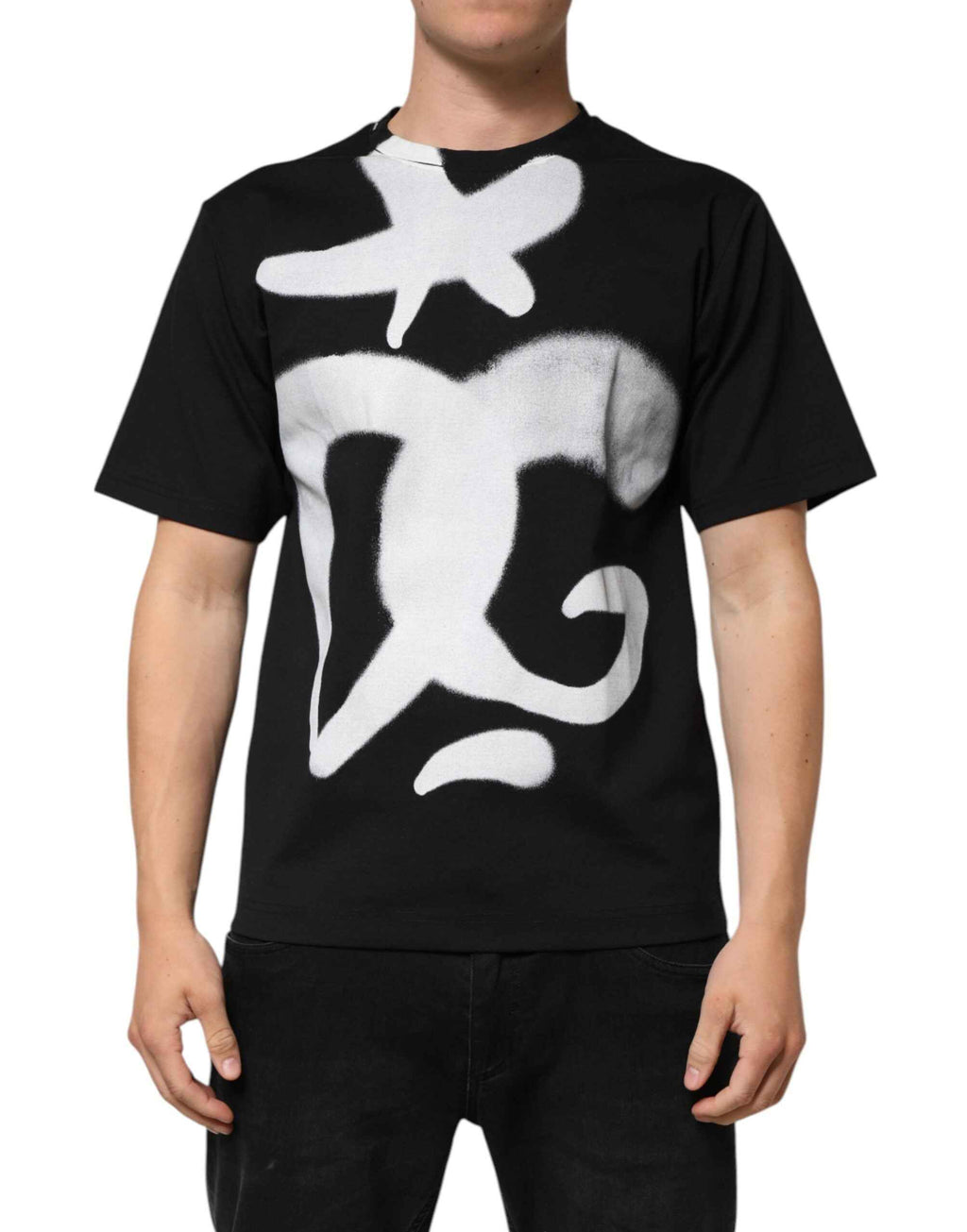 Dolce & Gabbana Black Cotton DG Logo Graffiti Short Sleeve T-shirt