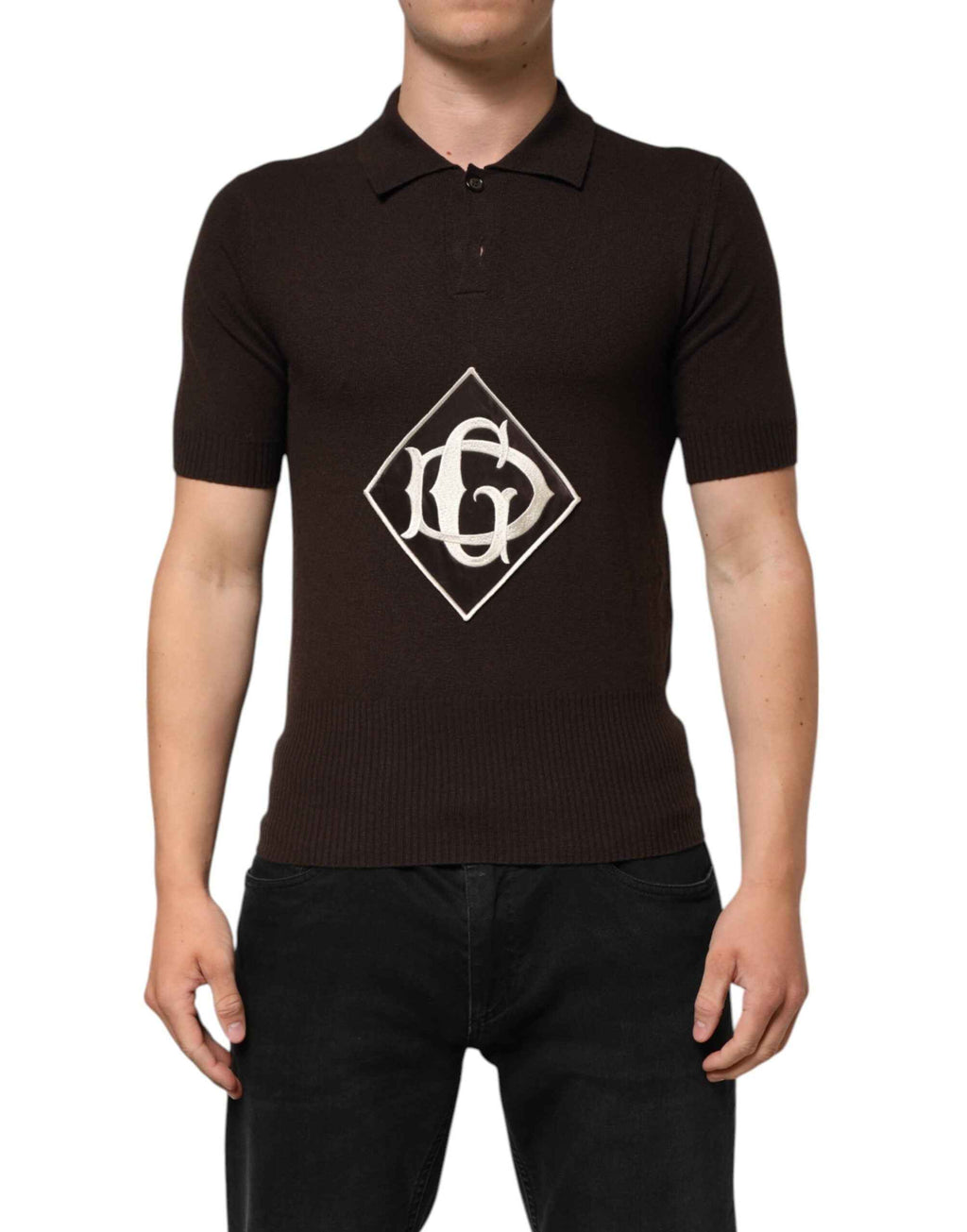 Dolce & Gabbana Brown Wool Logo Embroidered Men Polo T-shirt