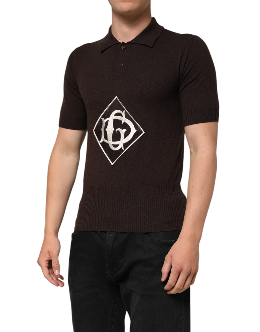 Dolce & Gabbana Brown Wool Logo Embroidered Men Polo T-shirt