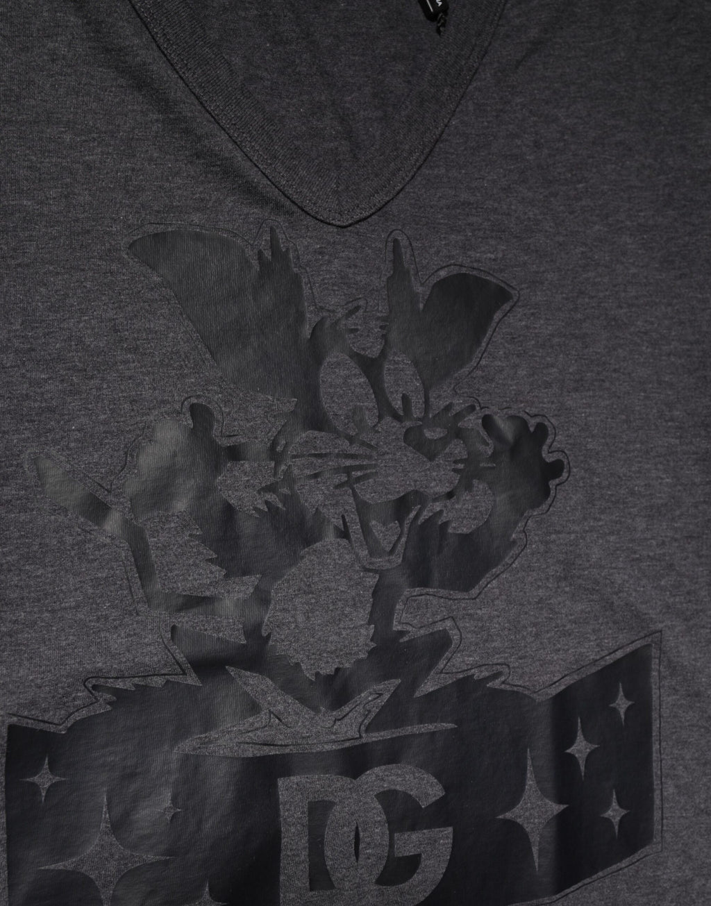 Dolce & Gabbana Black Charcoal DG Logo V-Neck Men T-shirt