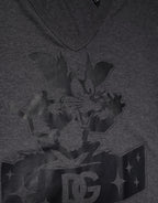 Dolce & Gabbana Black Charcoal DG Logo V-Neck Men T-shirt