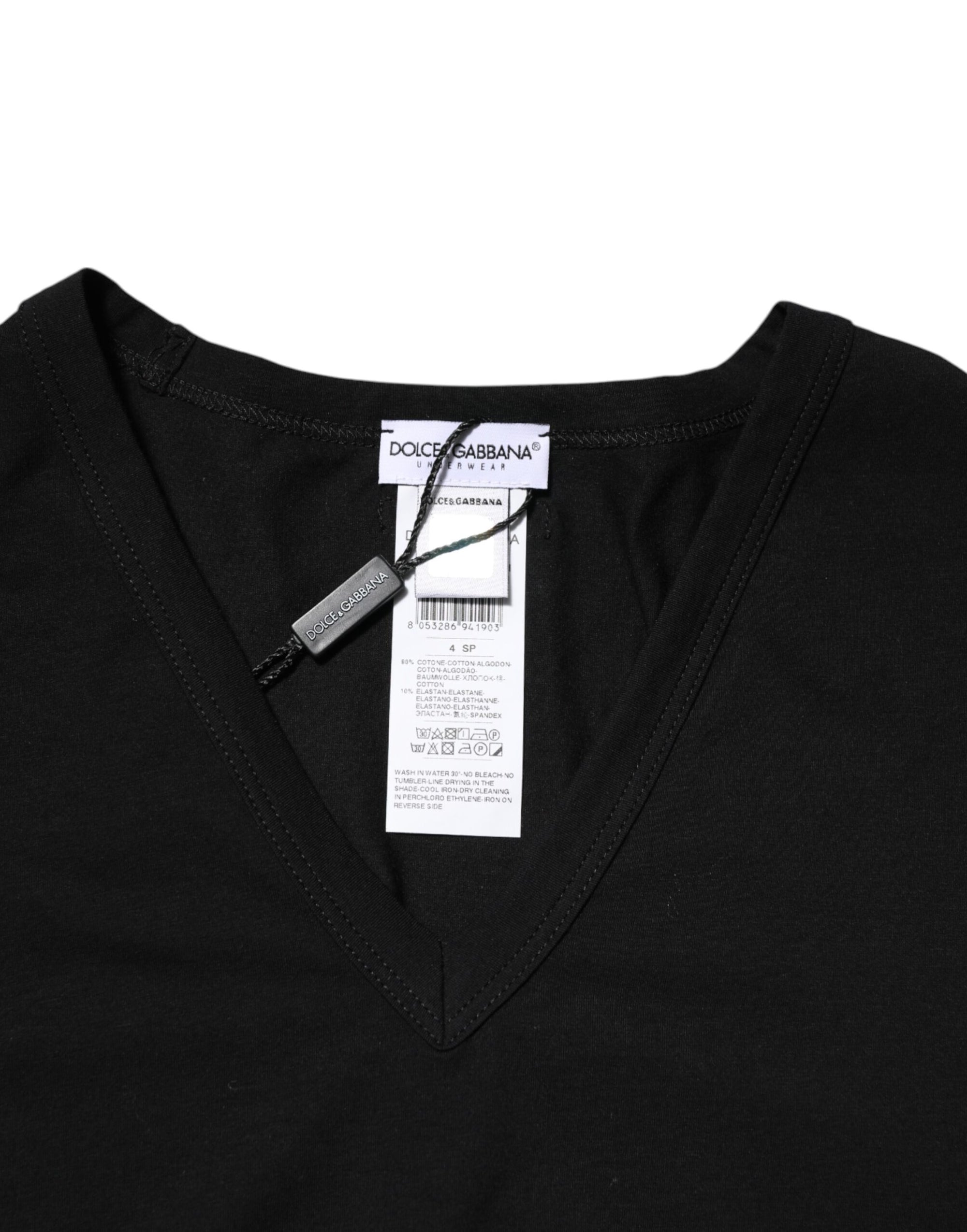 Dolce & Gabbana Black Cotton Slim Fit Men V-Neck Shirt T-shirt