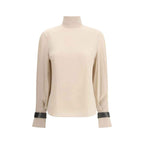 Brunello Cucinelli Silk turtleneck Blouse with Precious Bracelets