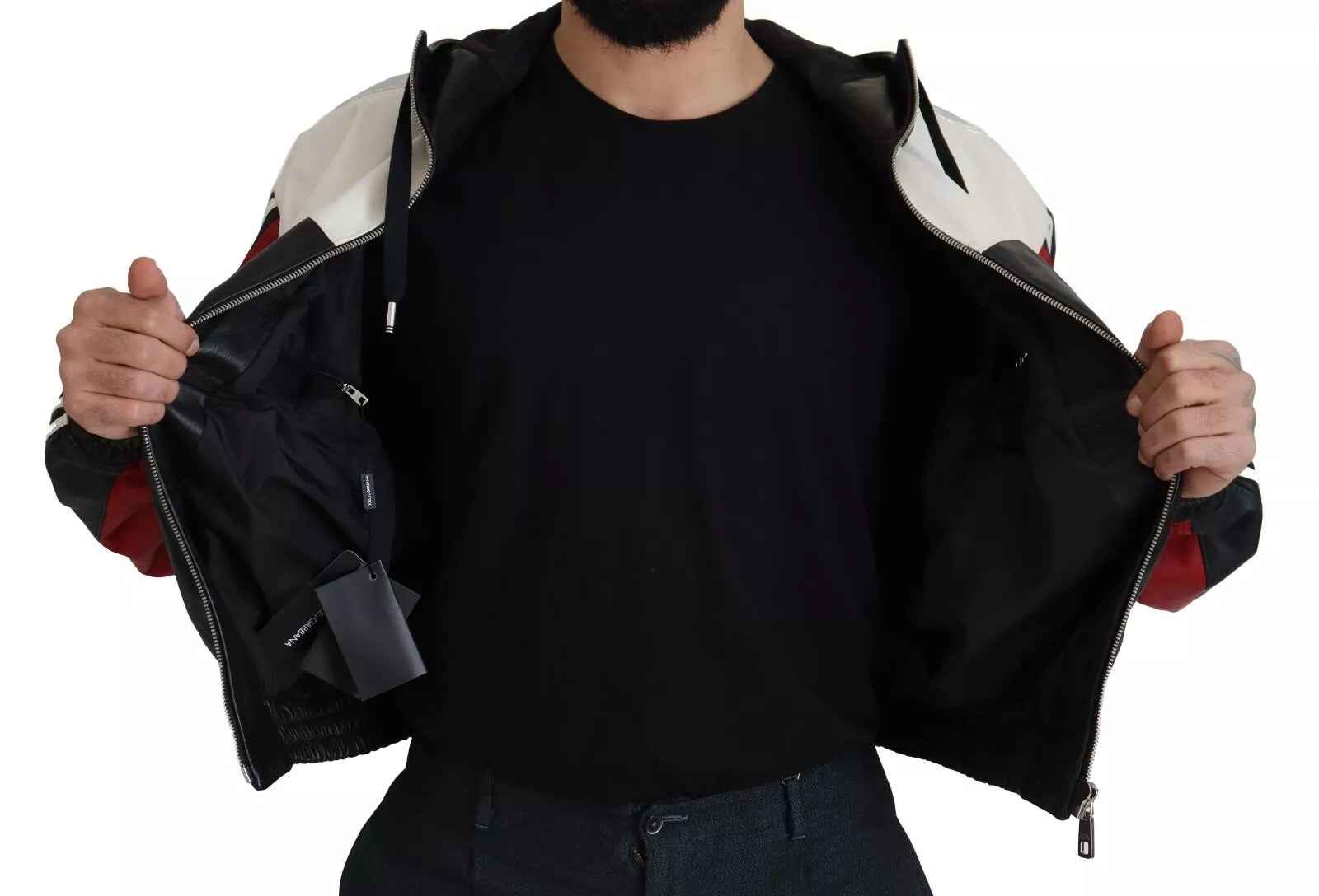 Dolce & Gabbana Black Leather Hooded Blouson Jacket